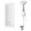 Wellington High Level Toilet with Grey Seat & 500mm 2 Tap Hole Basin with 1700 x 750mm Traditional Straight Bath Single Ended