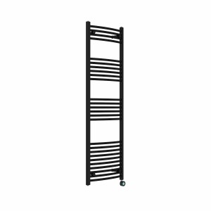 Fjord 1600 x 500mm Curved Black Thermostatic Touch Control Electric Heated Towel Rail