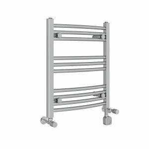 Fjord 600 x 500mm Dual Fuel Curved Chrome Thermostatic Electric Heated Towel Rail