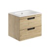 Rydal 600mm Wall Hung Vanity with Black Handles & Basin - Davos Oak