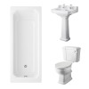 Wellington Close Coupled Comfort Height Toilet with Sand Seat & 560mm 2 Tap Hole Basin with 1700 x 750mm Traditional Straight Bath Single Ended