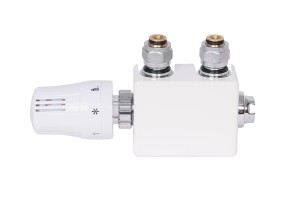 15mm Twin Angled White Thermostatic Radiator Valve