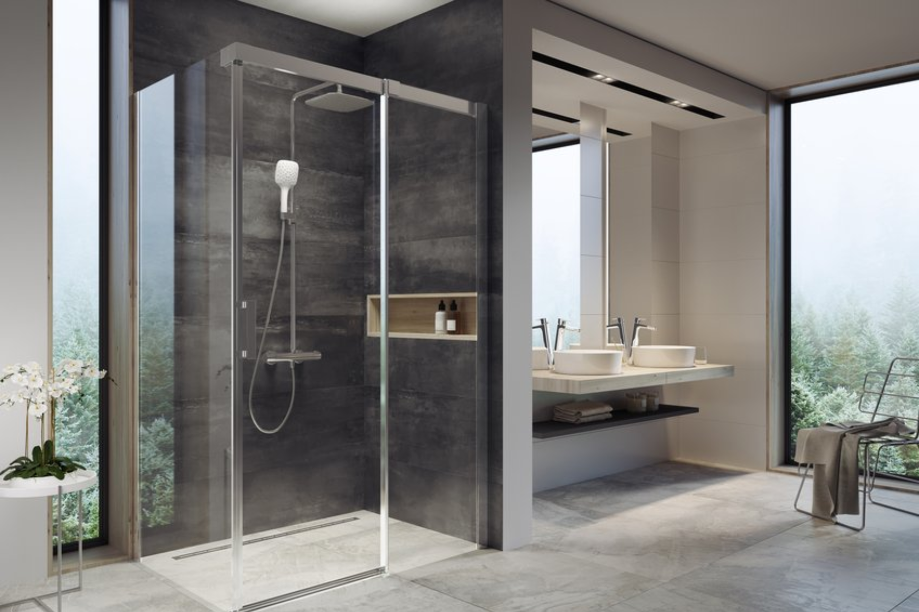 Full Bathroom Enclosure With Walk In Thermostatic Shower Enclosure