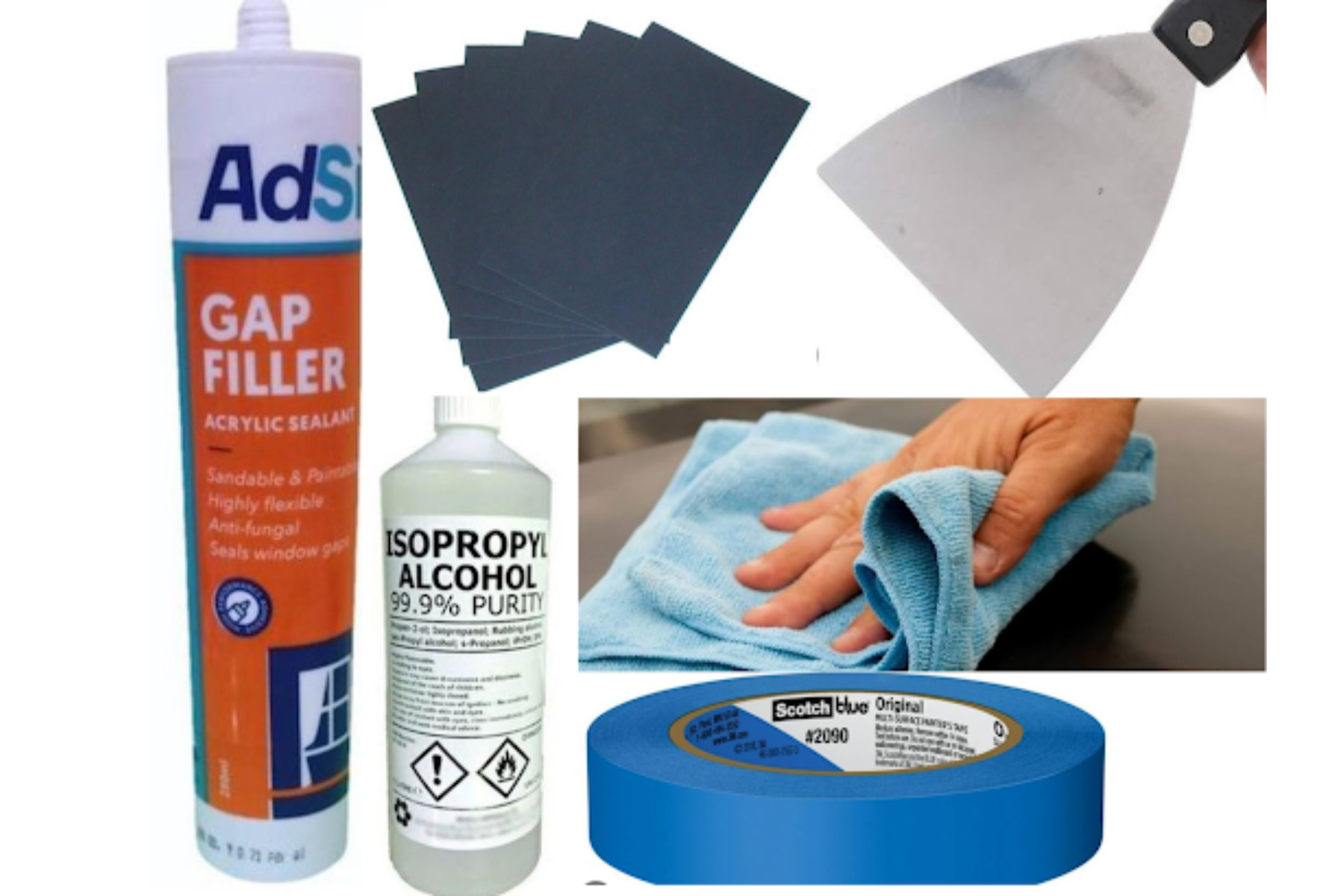 Items Needed To Fix Shower Tray Including Cloth Paint Tape Acrylic Filler