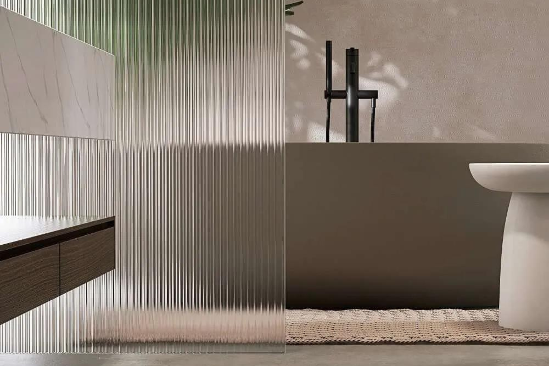 Modern Fluted Glass Panel In Bathroom