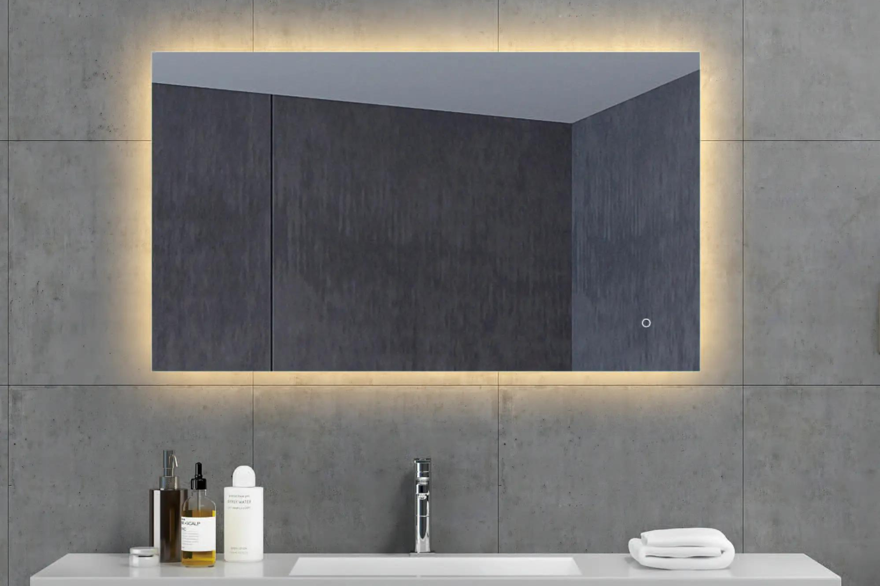 Modern Horizontal Spotlight Back Lit Mirror In Bathroom