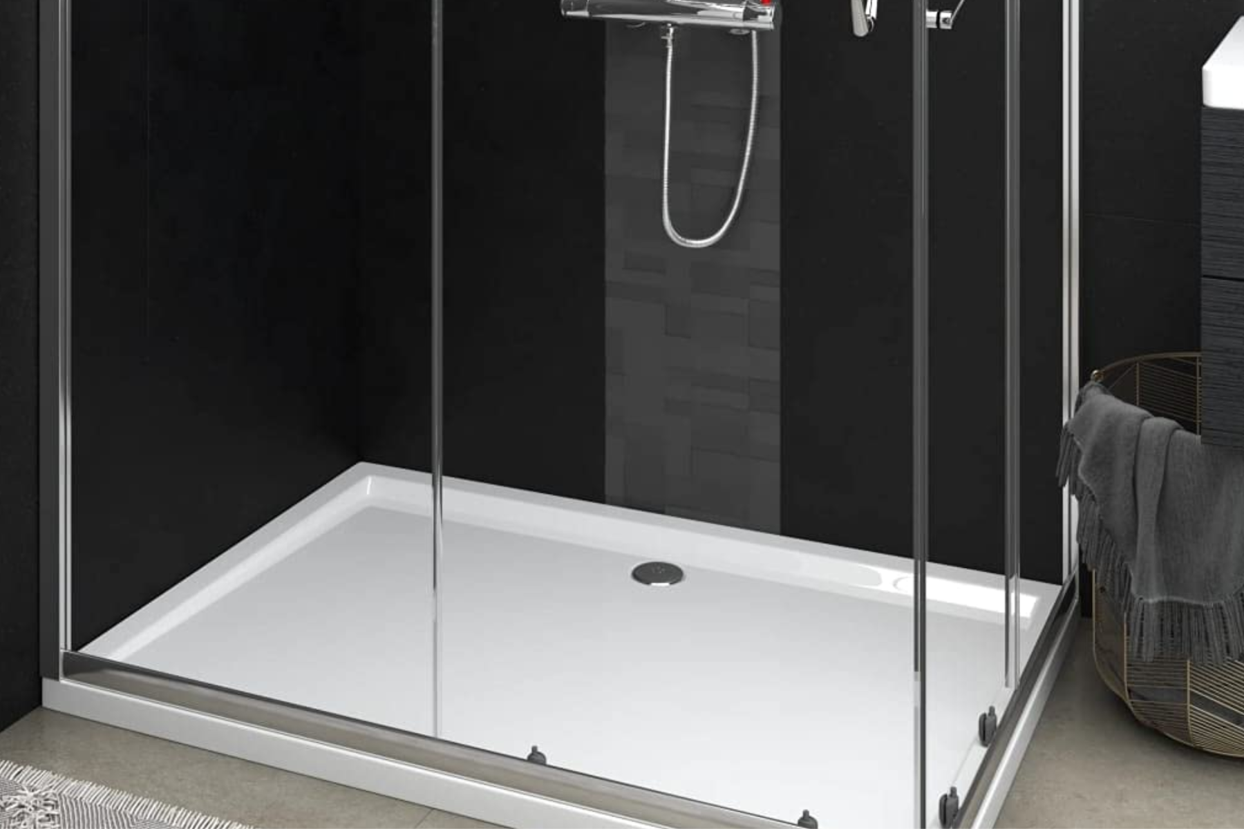 Retangular Shower Tray In Shower Space In Thermostatic Shower