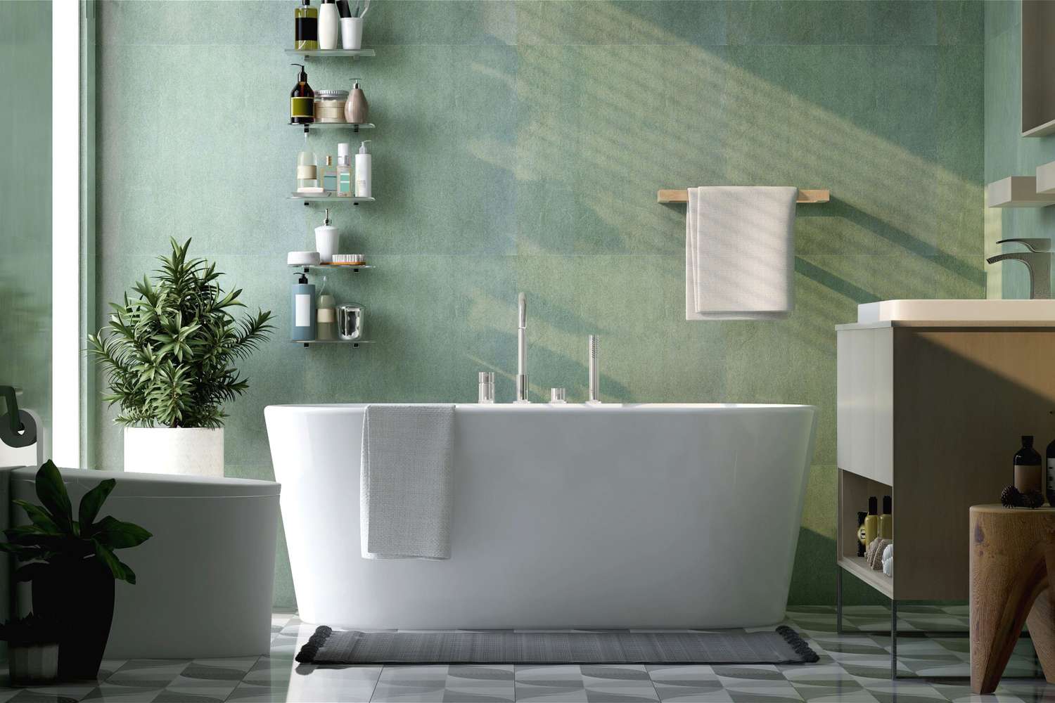 Smooth Edged Bath Mint Green Bathroom Suite