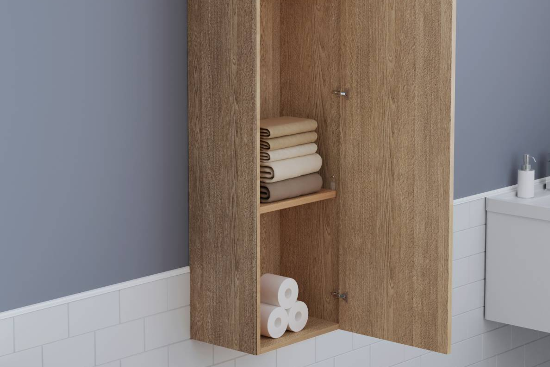 Wooden Bathroom Cabinets With Towels Inside