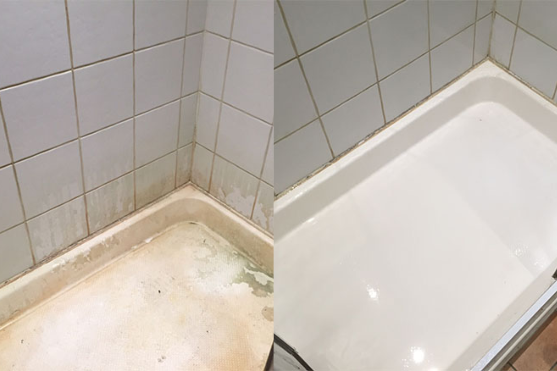 Before And After Limescale Getting Removed From Shower Tray