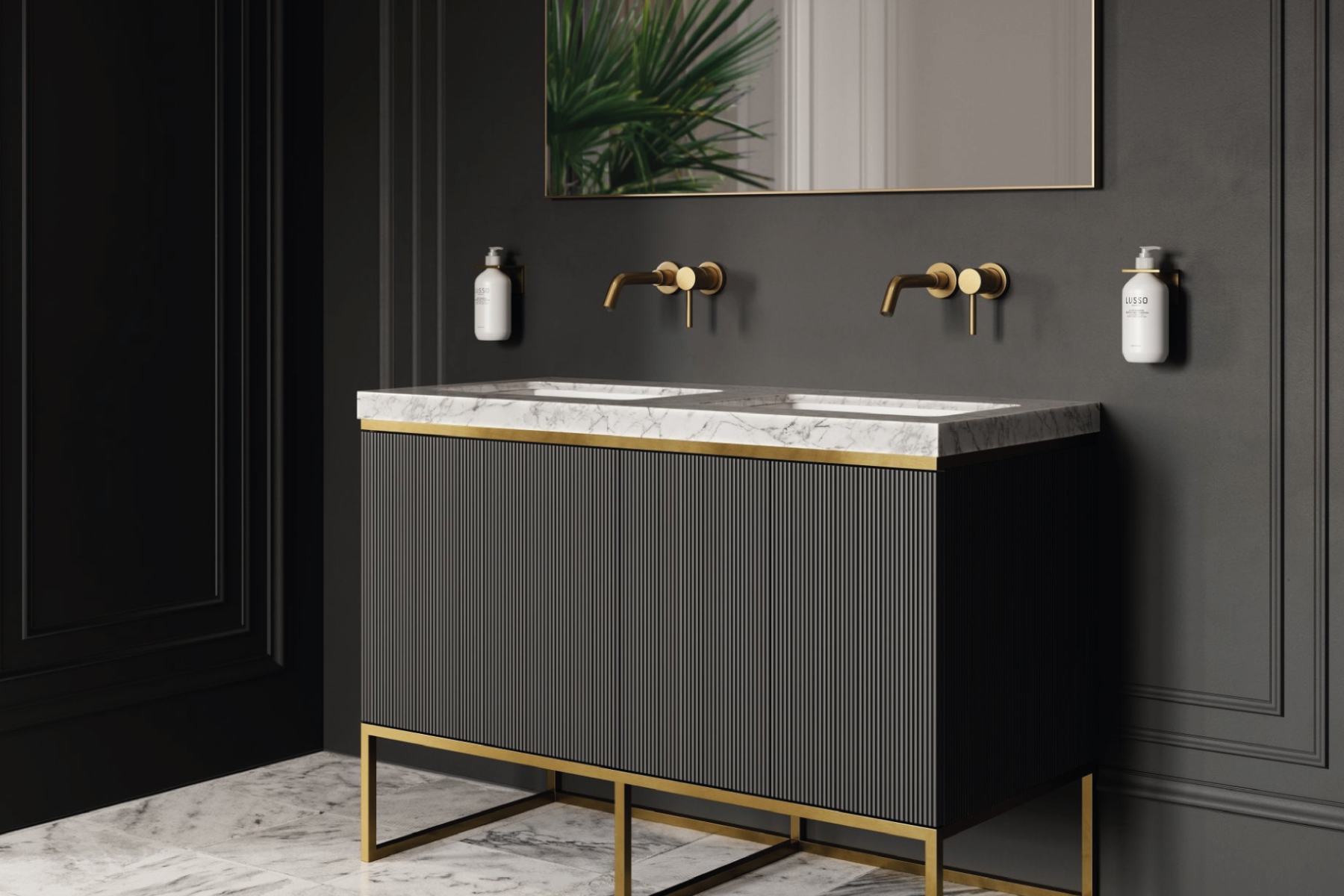 Double Vanity Unit In Grey Featuring In Bathroom Setting