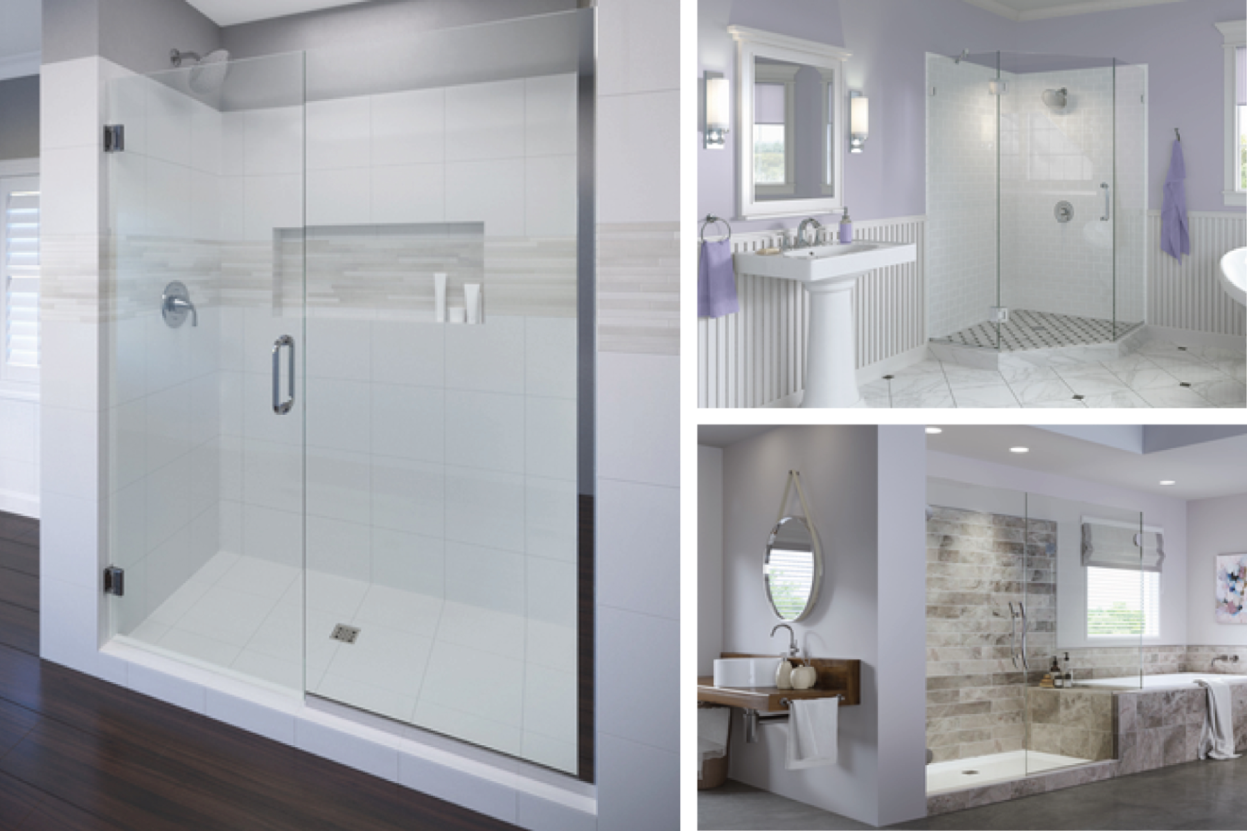 Frameless Shower Enclosures In Different Modern Bathroom Settings