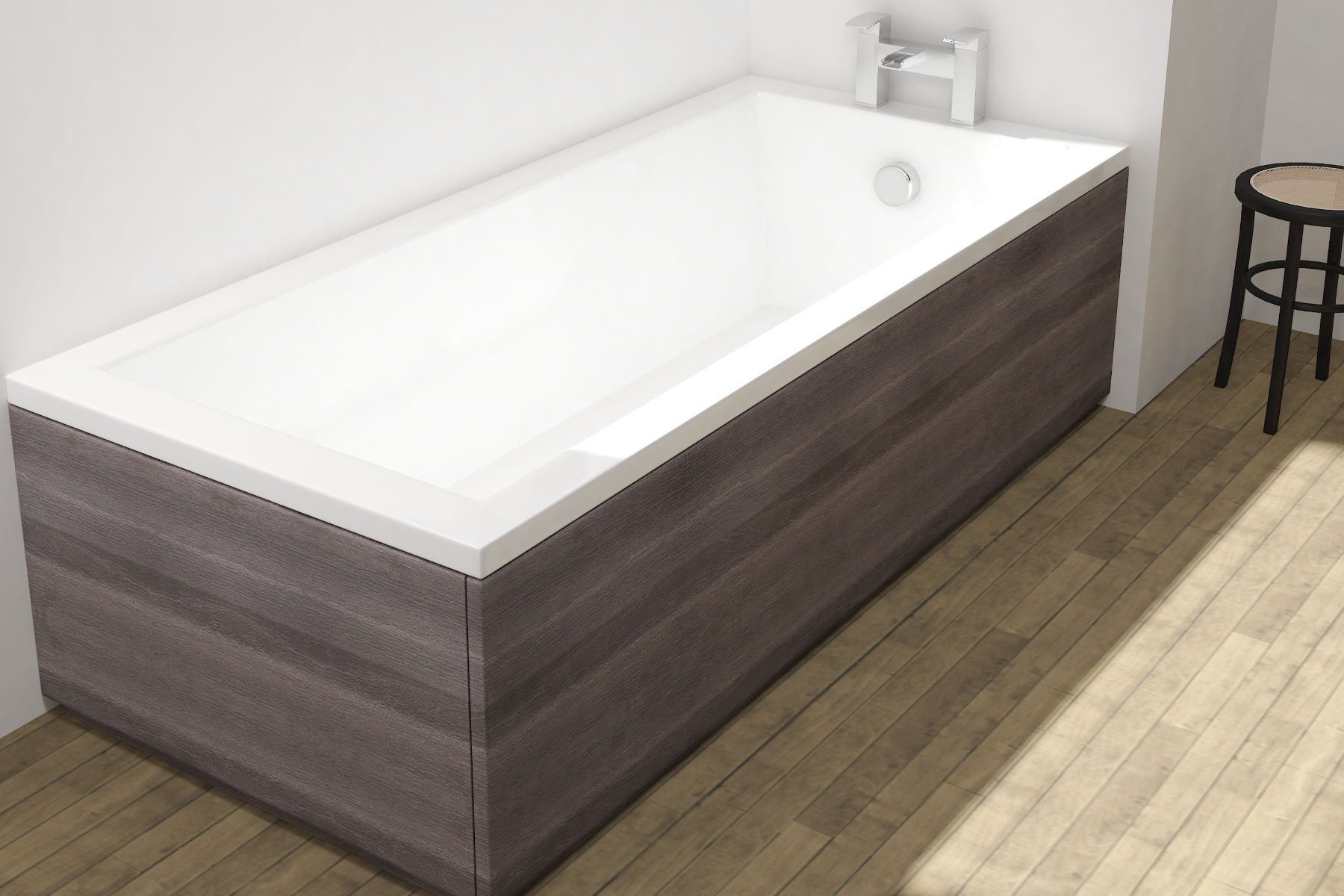 Modern Bath In Bathroom With WoodenBath Panels With Chrome Tap